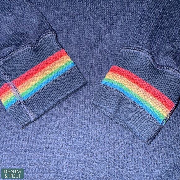 Aviator Nation Rainbow Waffle Thermal Lounge Set Base Layer Navy Pants & Top - Picture 5 of 16